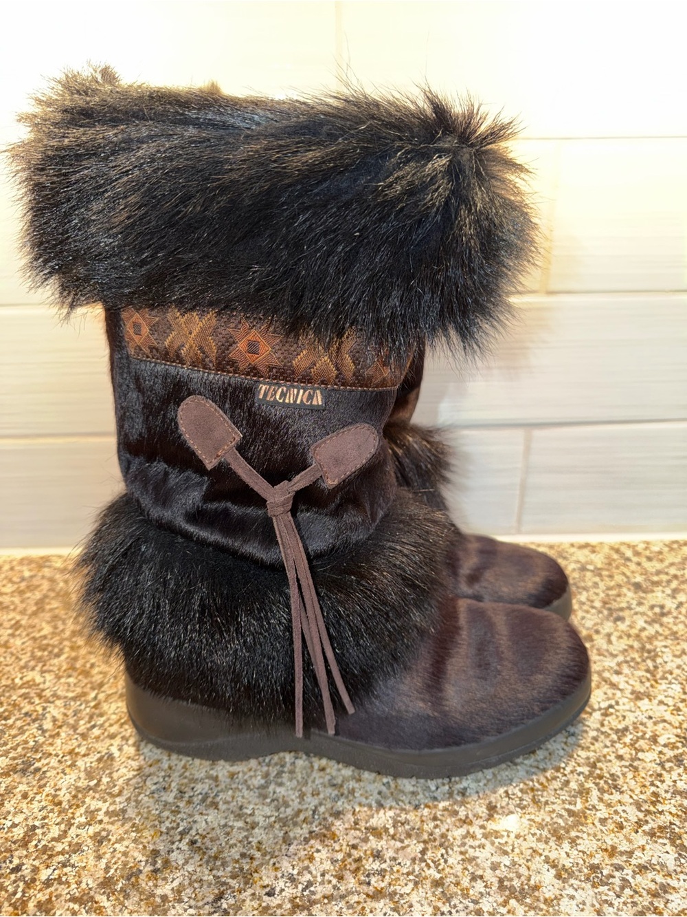 Tecnica Dark Brown Faux Fur Winter Boots with Tassel